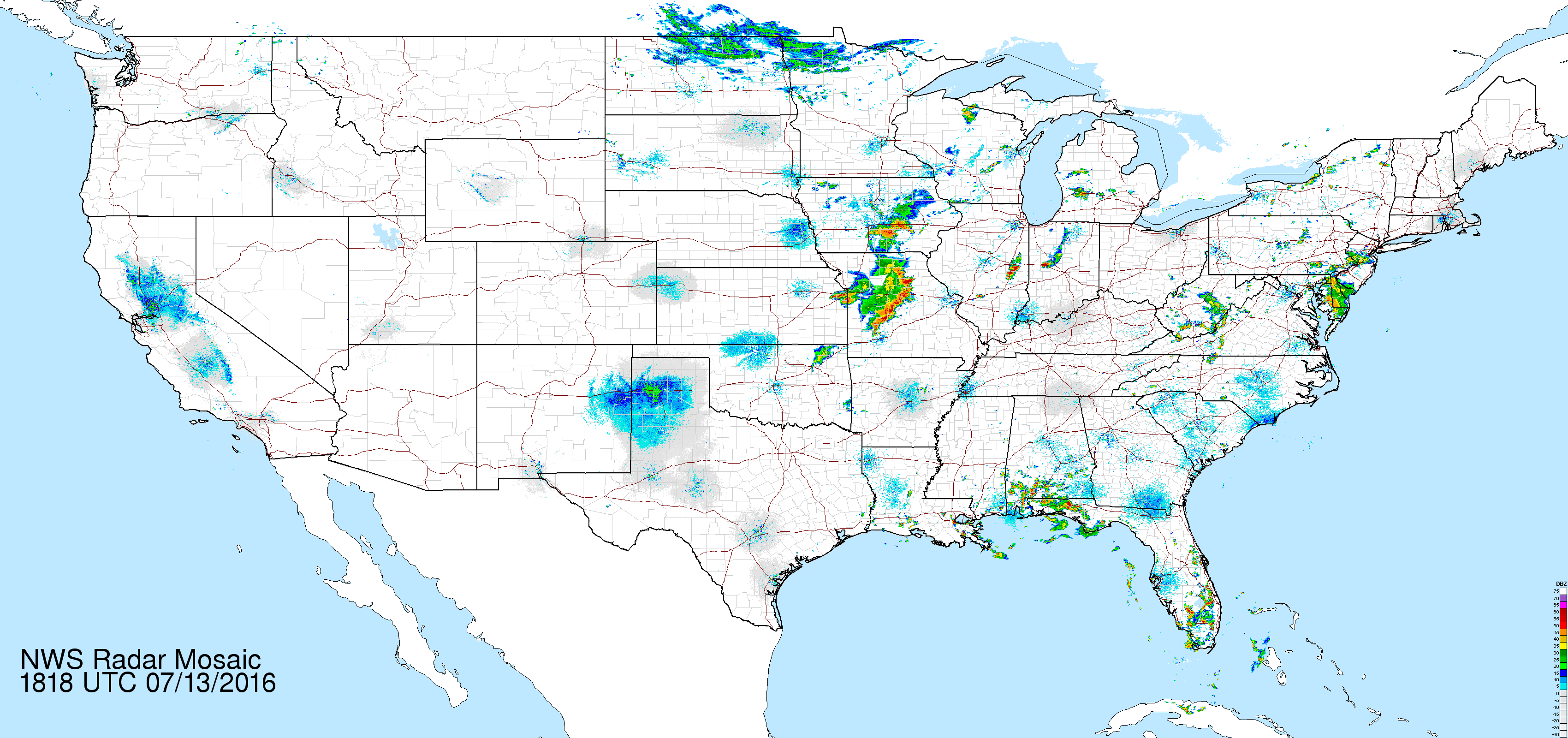 NWS National Mosaic Enhanced Radar Image Full Resolution Loop